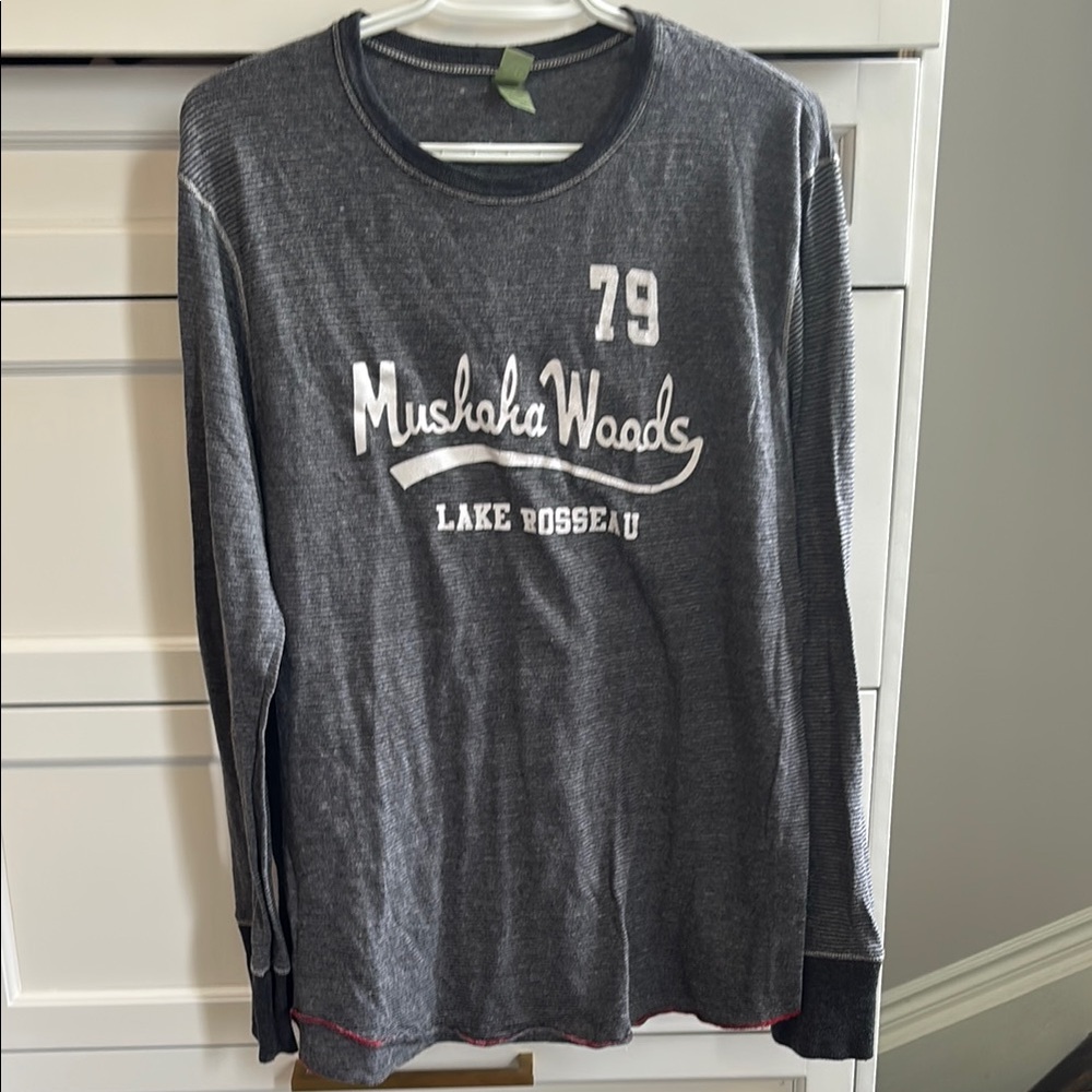 Grey Striped Camp Relaxed Long Sleeve Tee